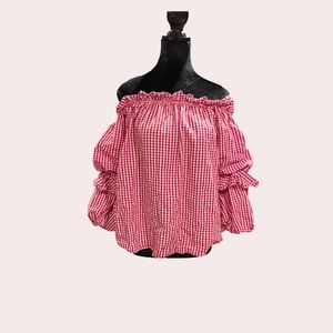 Entro Red Gingham Off-Shoulder Blouse
